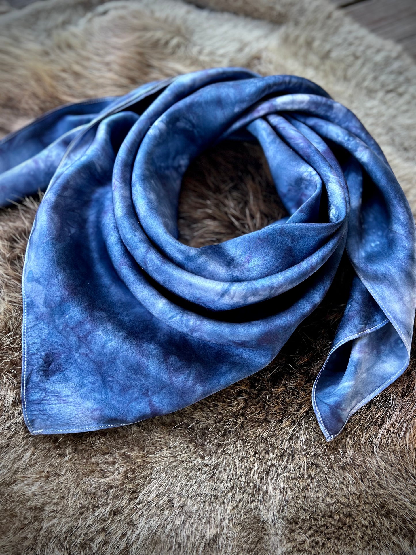 Silk Charmeuse Wild Rag- “Indigo Tonal"