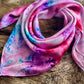 "Brighter Days"- 100% Charmeuse Silk Wild Rag | Pink, Purple, & Blue Scarf