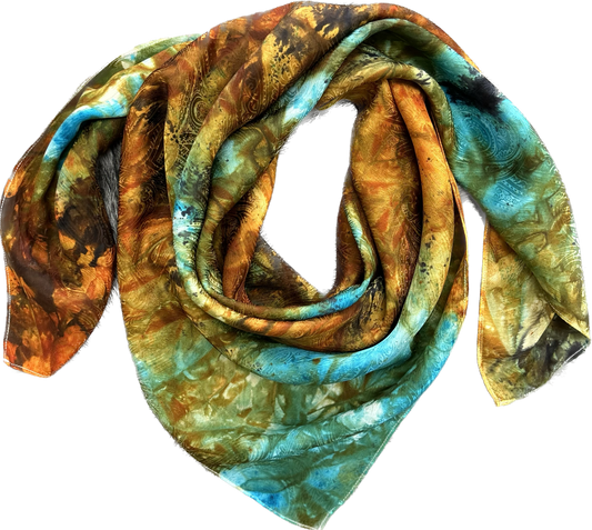 "Turquoise Obsession"- 100% Jacquard Silk Wild Rag